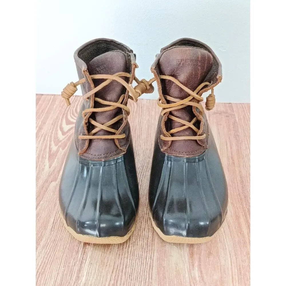 SPERRY Women's Saltwater Tan/Dark Brown Waterproof Duck Boots STS91176 Size 7.5